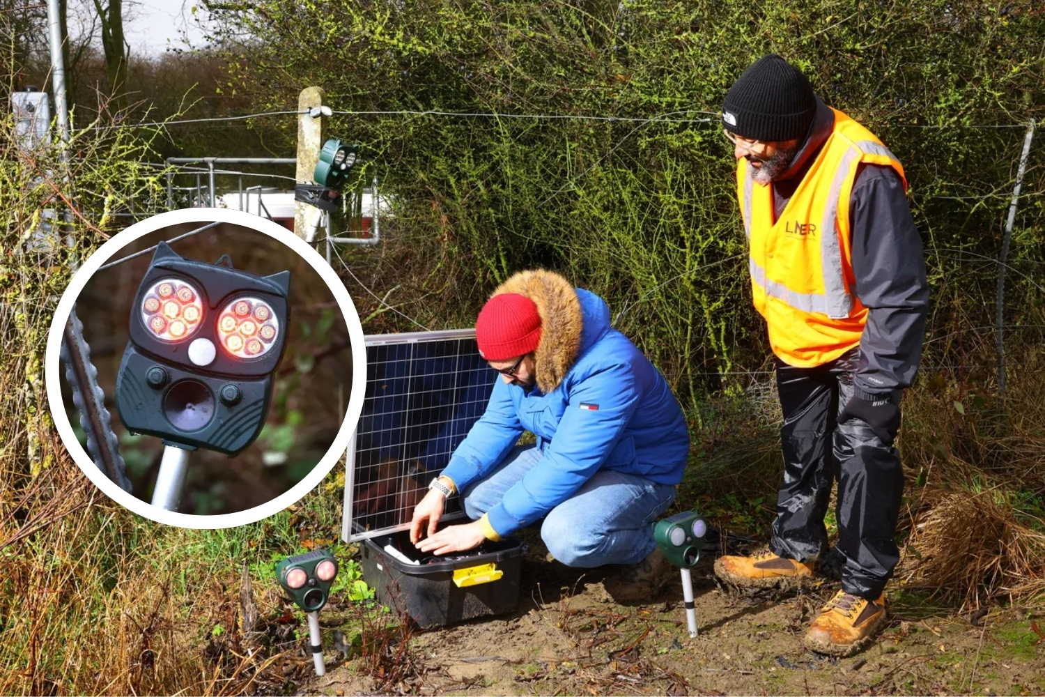 鹿群偵測驅趕系統安裝簡易，裝置包含攝影機、閃光燈等